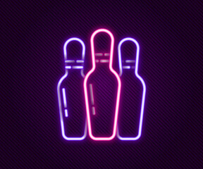 Glowing neon line Bowling pin icon isolated on black background. Colorful outline concept. Vector