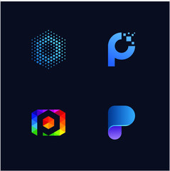 Set of letter P logo graphic design. icons for modern business technology.