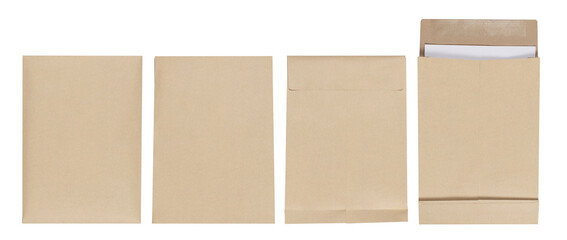 Set of Brown envelope isolated on white background. Letter top view. Object with clipping path