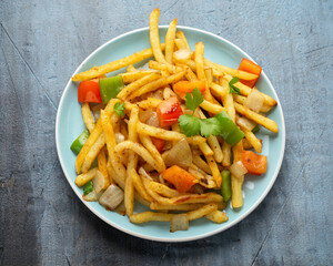 Chinese salt and pepper chips. French fries. Asian take away food