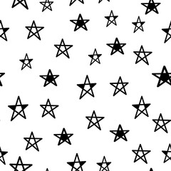 Obraz premium Vector seamless pattern with hand draw stars. Kids background. Fabric textile print. Black and white