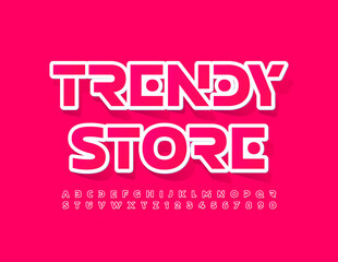 Vector bright logo Trendy Store. Sticker style Alphabet Letters and Numbers set. Pink stylish Font