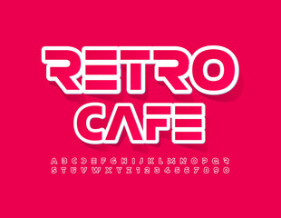 Vector Bright Emblem Retro Cafe. Sticker style Font. Artistic Alphabet Letters and Numbers set