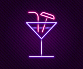 Glowing neon line Cocktail icon isolated on black background. Colorful outline concept. Vector