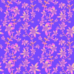 Pink floral seamless pattern. Tropical exotic flowers on a blue background. Botanical endless background. Floral pattern for textiles, fabrics, packaging, once.