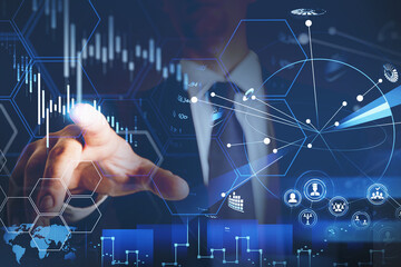 Historical data research. Financial graph showing changes on pri