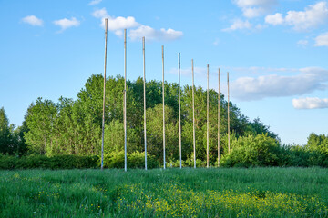 Moscow. Bitsevsky forest. Glade with flagpoles from the 1980 Olympics - obrazy, fototapety, plakaty