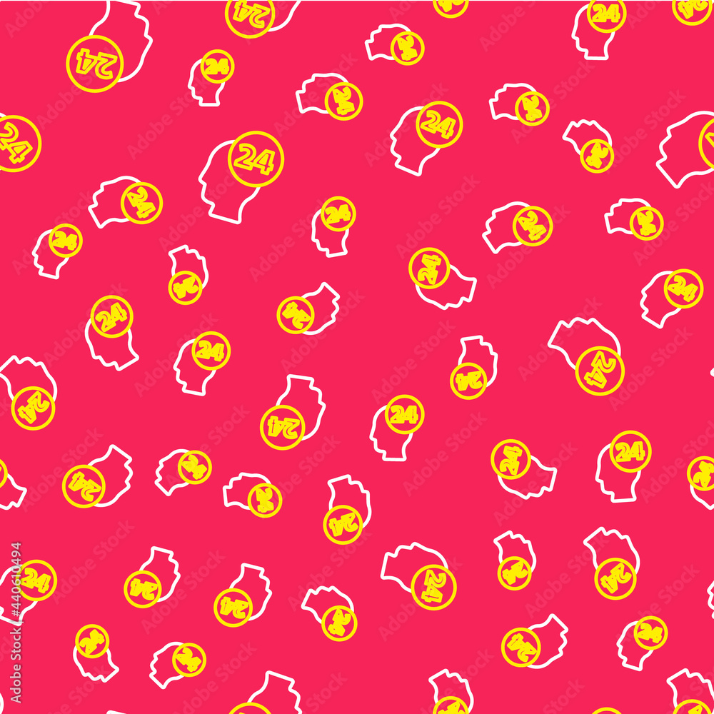 Poster line support operator in touch icon isolated seamless pattern on red background. concept for call ce