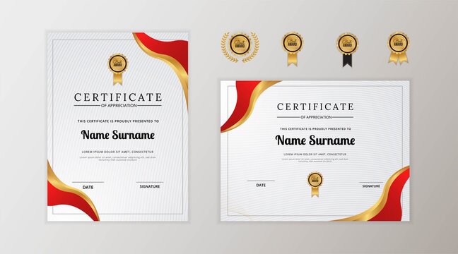 luxury red gold certificate with badge and border template
