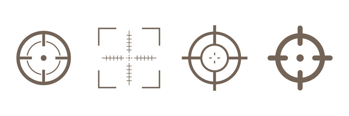 Target destination icon set. Focus cursor bull eye mark collection. Aim sniper shoot group. Vector isolated on white