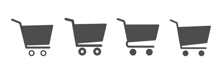 Shopping cart icon set. Shop black basket collection. Trolley symbols. Vector illustration isolated on white