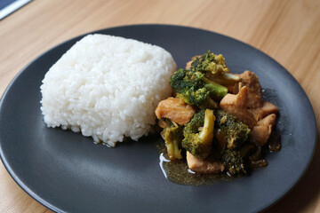 Stir-fried chicken with broccoli. Homemade food                      