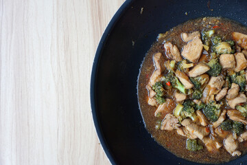 Stir-fried chicken with broccoli. Indonesian homemade food                                      