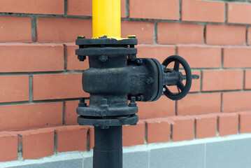 Pipe with gate valve at the factory. Fuel pipeline.