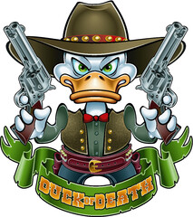 cartoon wild west duck holding guns