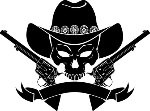 wild west cowboy skeleton skull with guns 