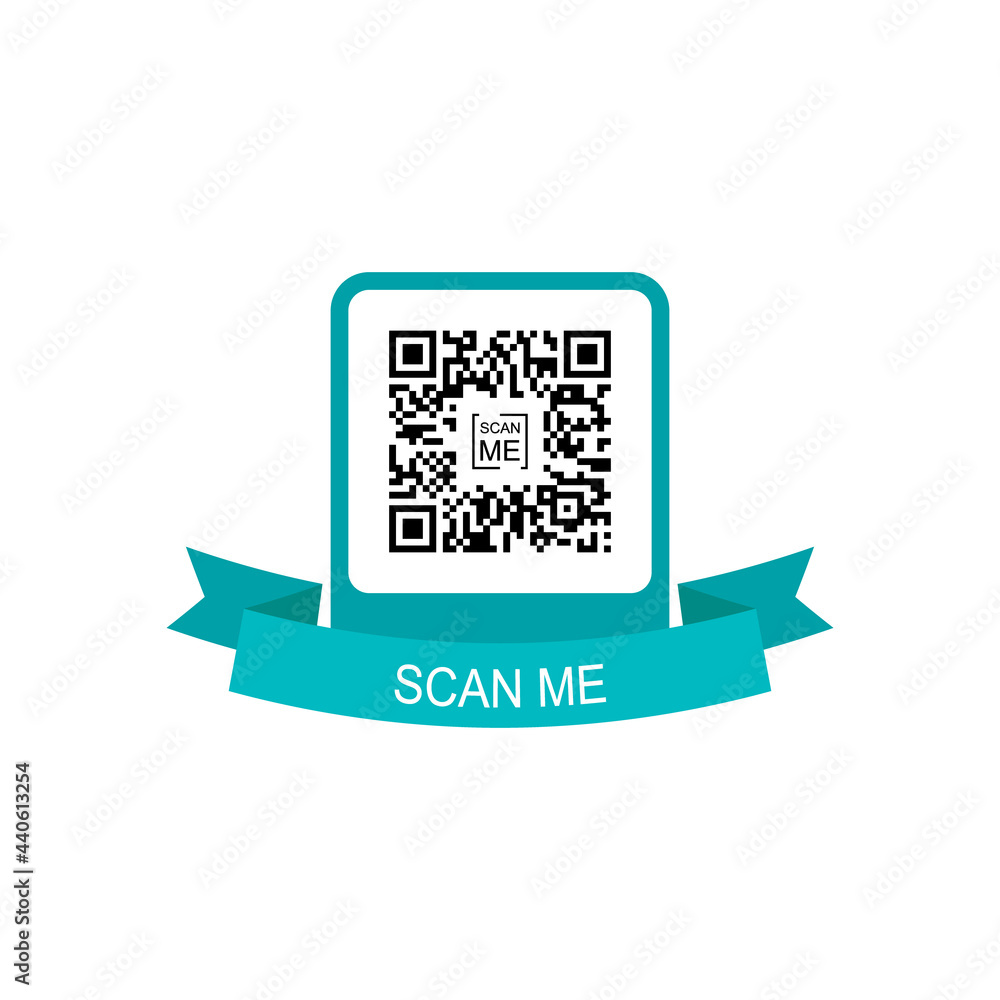 Poster qr code for mobile app, payment and phone. scan me. green frame with qr code icon. vector illustrati