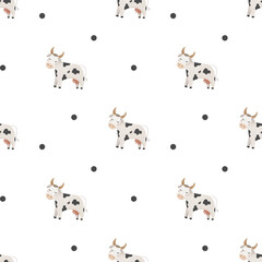 Farmhouse seamless pattern, Farm animals seamless pattern, Cute animals, cow, horse, bird, pig, rabbit, sunflower for scrapbooking, fabric, print