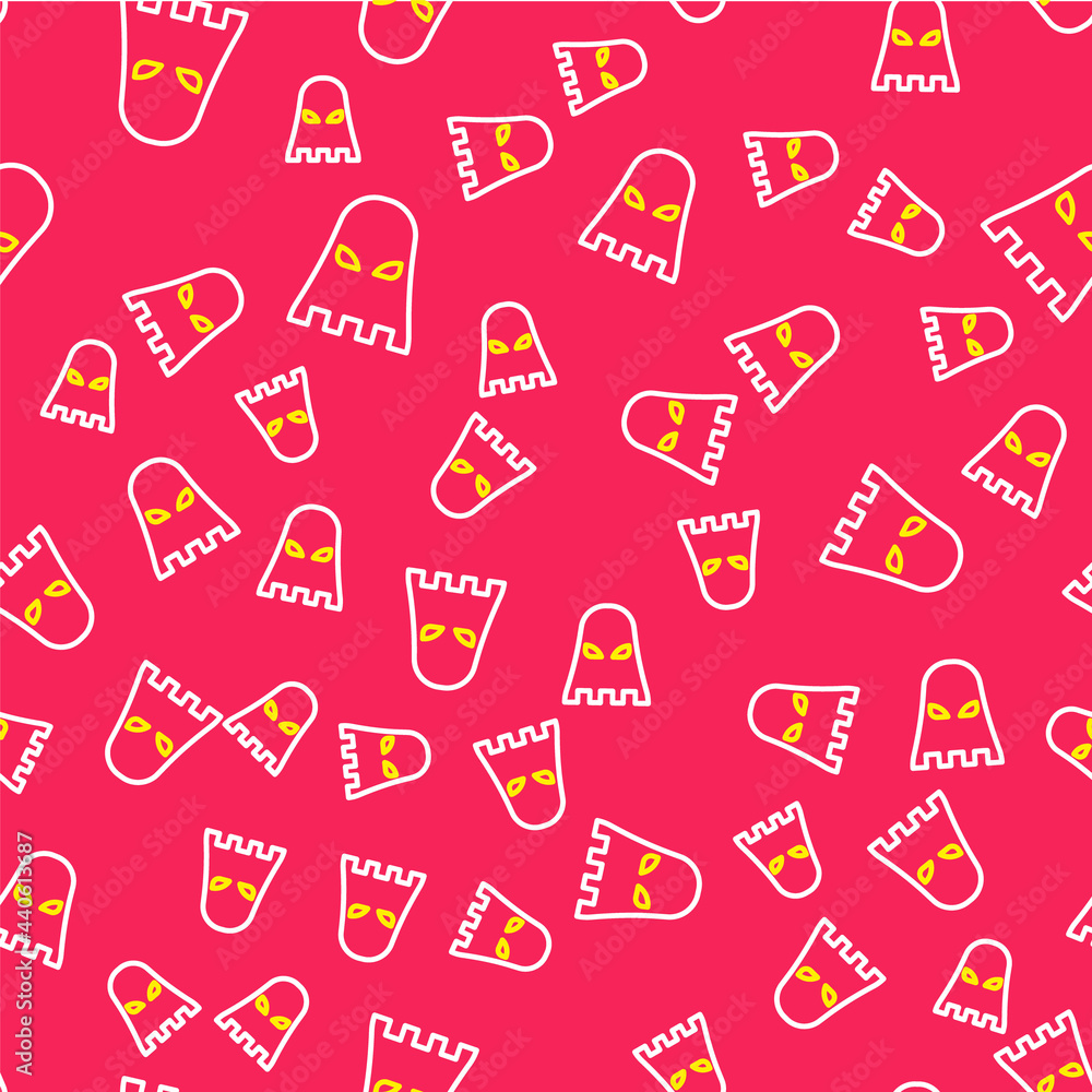 Poster line executioner mask icon isolated seamless pattern on red background. hangman, torturer, executor,