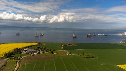 Oil rigs in Cromarty Firth in the Scottish Highlands, UK