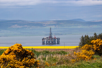 Oil rigs in Cromarty Firth in the Scottish Highlands, UK