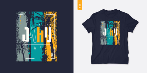 Hawaii Oahu beach vector t-shirt design, poster, print - obrazy, fototapety, plakaty