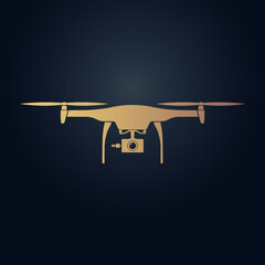 Gold effect flat drone vector design with background