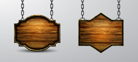 Vector realistic illustration of wooden signboard isolated