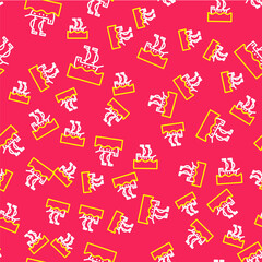 Line Sailboat or sailing ship icon isolated seamless pattern on red background. Sail boat marine cruise travel. Vector