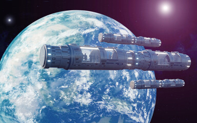 3d render. Space station and hotel