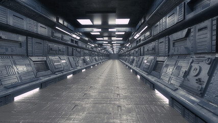 Obraz premium 3d render. Futuristic hallway. Concept of modern architecture and interior spaceship