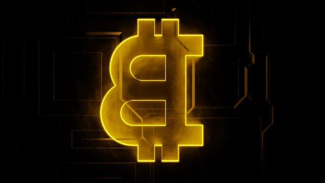 Bitcoin neon sign on business systems network,crypto currency, digital encryption, Digital money exchange, Technology global network connections concept., 4K Looping Animated Background