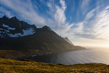 sunset over the mountains of Senja