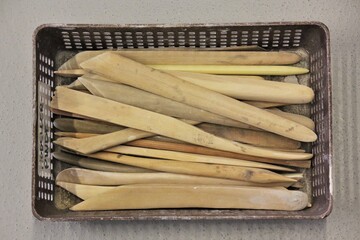 Old tools for hand-crafted ceramic work, used to form clay 