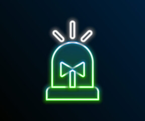 Fototapeta premium Glowing neon line Flasher siren icon isolated on black background. Emergency flashing siren. Colorful outline concept. Vector