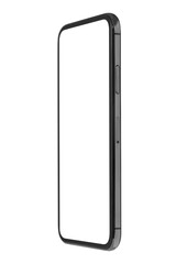 side view of black mobile phone mockup blank screen isolated on white background