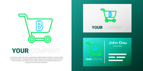 Line Shopping cart with bitcoin icon isolated on white background. Online payment. Cash withdrawal. Modern method of payment. Colorful outline concept. Vector