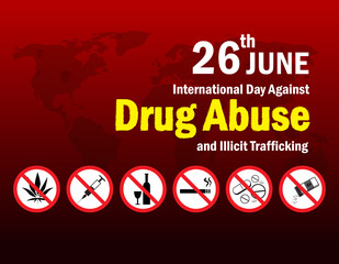 26 June. International day against drug abuse and illicit trafficking banner. vector.