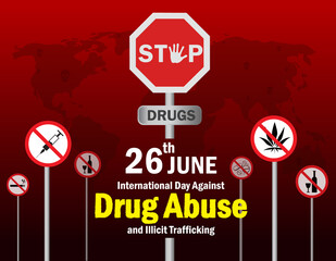 International day against drug abuse and illicit trafficking banner. vector. stop drugs.