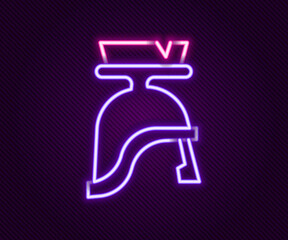 Glowing neon line Roman army helmet icon isolated on black background. Colorful outline concept. Vector