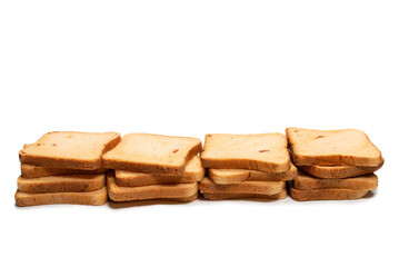 Delicious bread slices isolated on a white background.