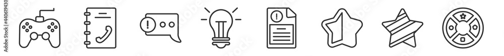 Poster outline set of ultimate glyphicons line icons. linear vector icons such as game controller cross, ca