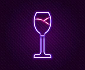 Glowing neon line Wine glass icon isolated on black background. Wineglass icon. Goblet symbol. Glassware sign. Happy Easter. Colorful outline concept. Vector