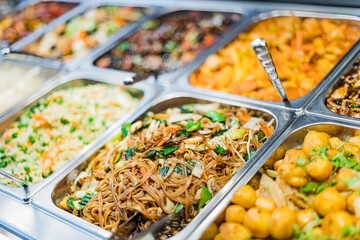 Asian food sold in a shopping mall food court