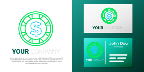 Line Casino chip with dollar symbol icon isolated on white background. Casino gambling. Colorful outline concept. Vector