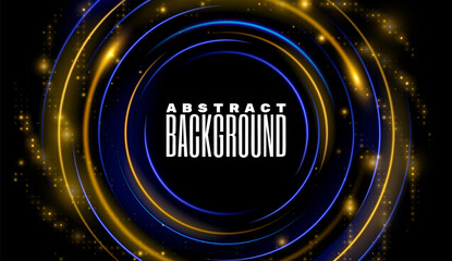 Fototapeta na wymiar Circle Abstract Technology background. Blue Gold sparkling light effects on dark background. Round shiny frame background.
