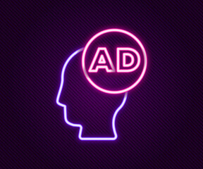 Glowing neon line Advertising icon isolated on black background. Concept of marketing and promotion process. Responsive ads. Social media advertising. Colorful outline concept. Vector