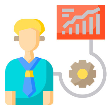 businessman with chart and gear icon clip art preview