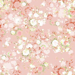 Obraz na płótnie Canvas Abstract floral seamless pattern drawn on paper with paints vintage roses