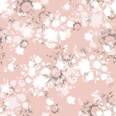 Abstract floral seamless pattern drawn on paper with paints vintage roses